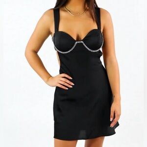 Black Silk Dress with Rhinestone Detailing
Good condition